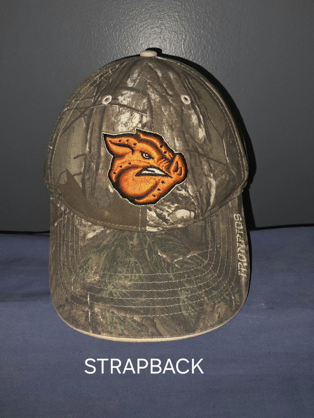 LEHIGH VALLEY IRONPIGS Camo Strapback Hat with Orange Boar Logo
